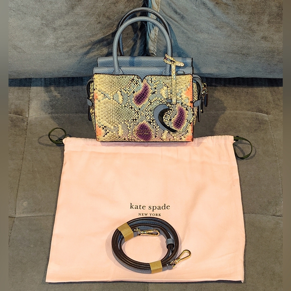 KATE SPADE NEW YORK SPENCER MULTICOLOR PYTHON SNAKE CROSSBODY TOTE WITH DUSTBAG - Picture 3 of 17